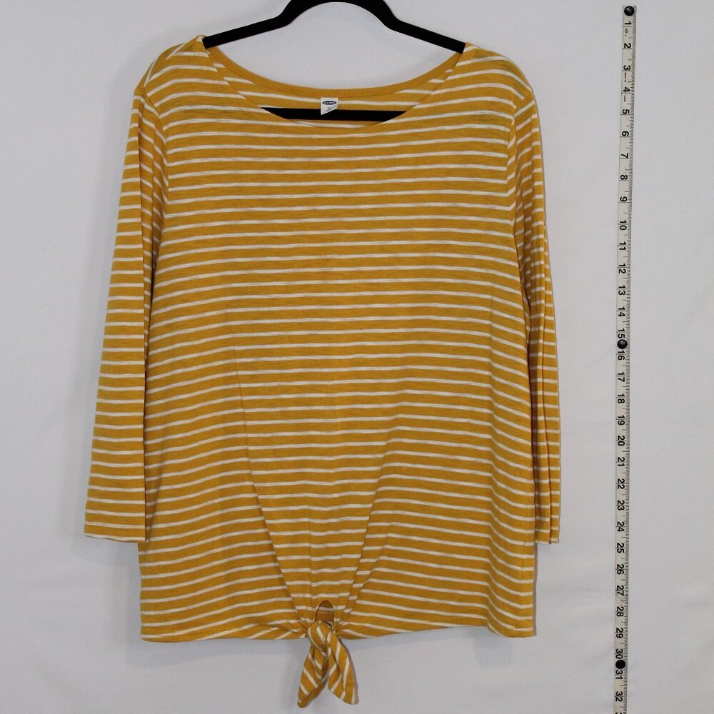 Old Navy gold striped long-sleeve‎ crew neck tie-front detail bottom front XL
